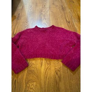 Forever 21, women's fuchsia long sleeve cropped pulloever sweater size small